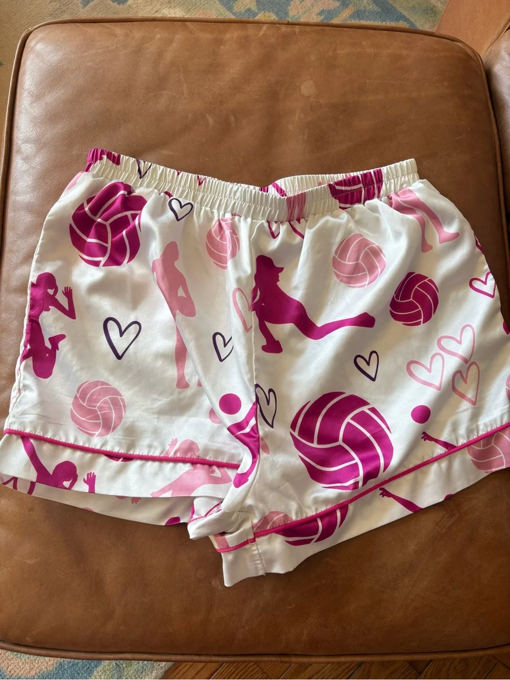 Pink Volleyball Print Satin Pajama Set